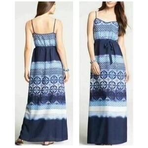 Ann Taylor Maxi Dress Blue & White Slip Graphic Print Strappy Summer Sz 12